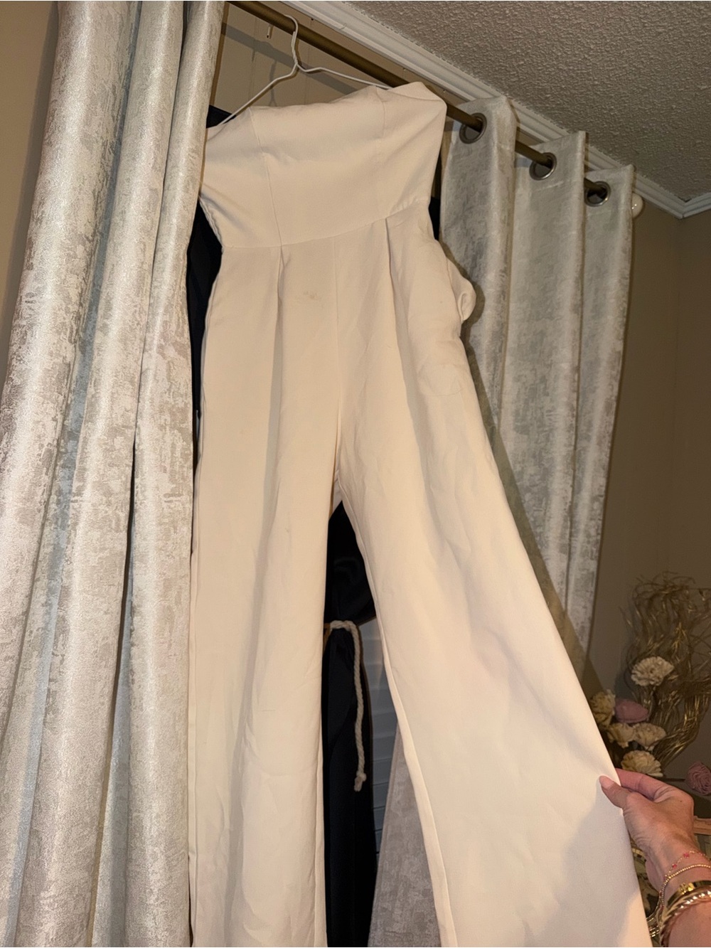 Strapless Cream Wide-Leg Jumpsuit - Timeless Evening Style